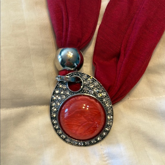 Coldwater Creek Red and Silver Scarf Wrap Accessory - Picture 2 of 4